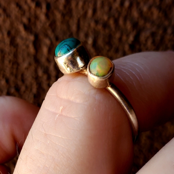 New Ethiopian Opal & Turquoise Thin Silver Band Ring. - Picture 3 of 15